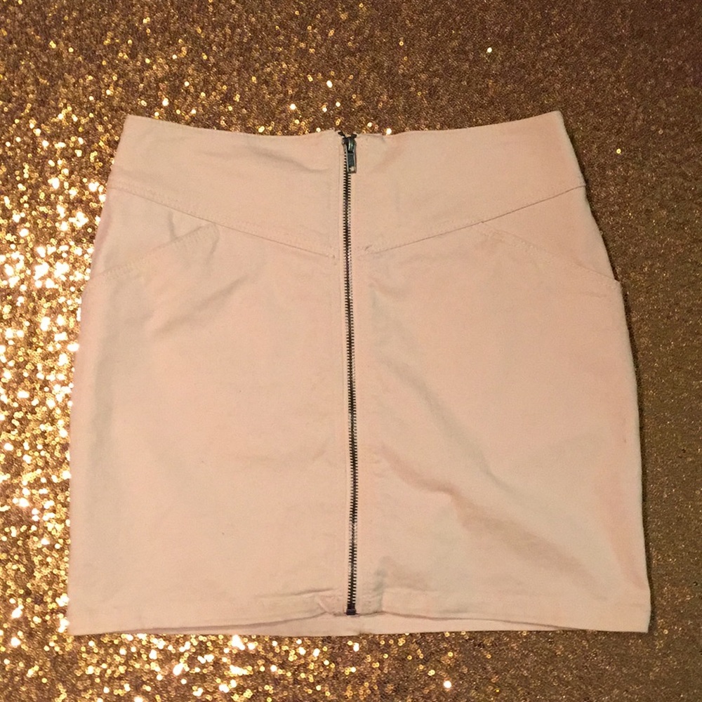 Pink mini skirt.